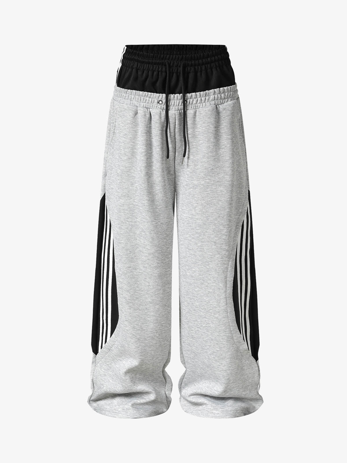 Layered Double-Waistband Wide-Leg Sweatpants