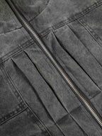 Vintage Distressed Pleated Shearling Collar Fleece Jacket