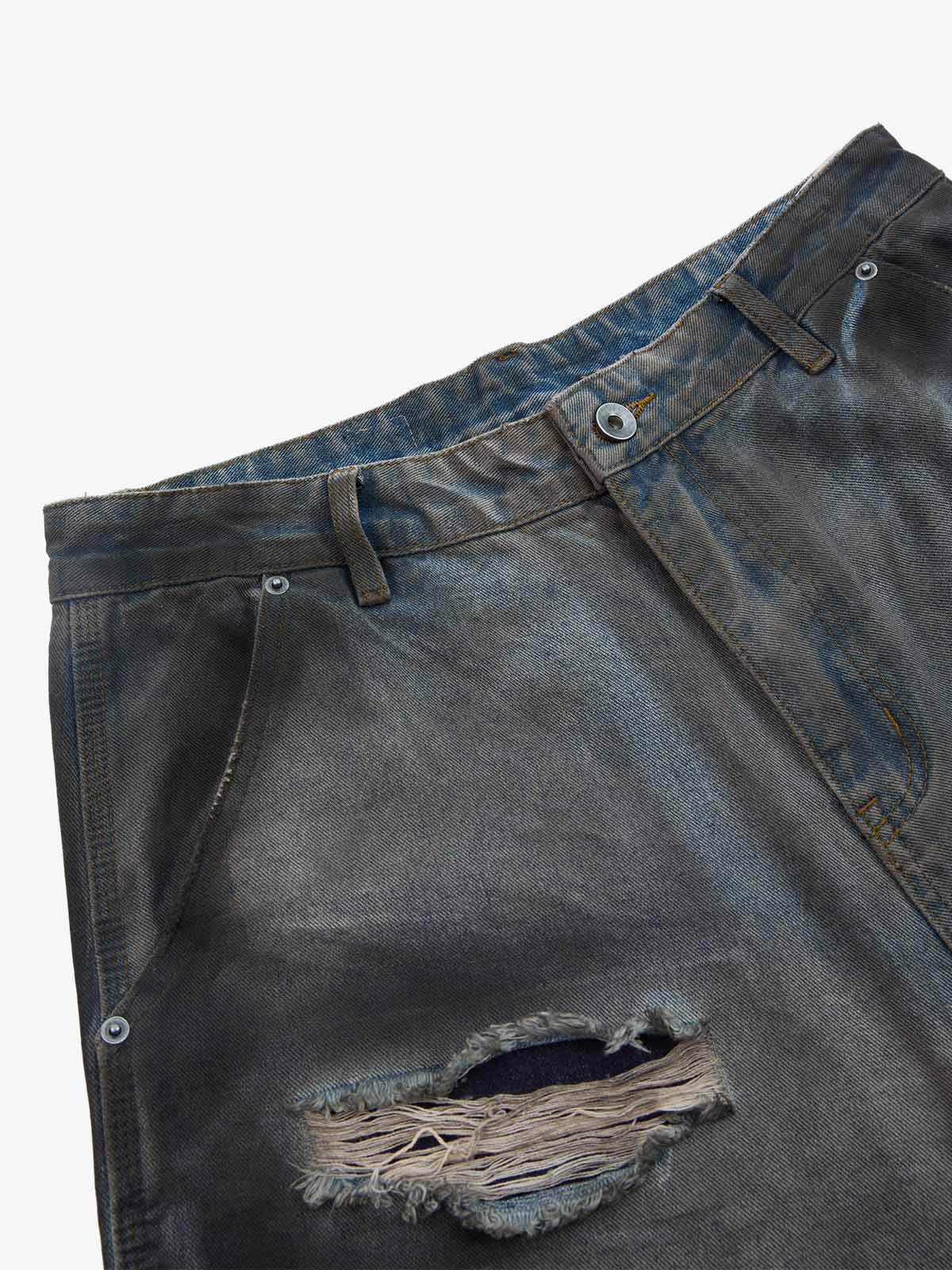 Distressed Washed Ripped Letter Patchwork Wide Leg Jeans