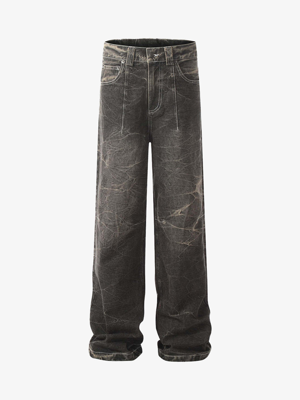 Distressed Texture Washed Straight-Leg Jeans