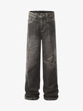 Distressed Texture Washed Straight-Leg Jeans