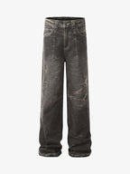 Distressed Texture Washed Straight-Leg Jeans