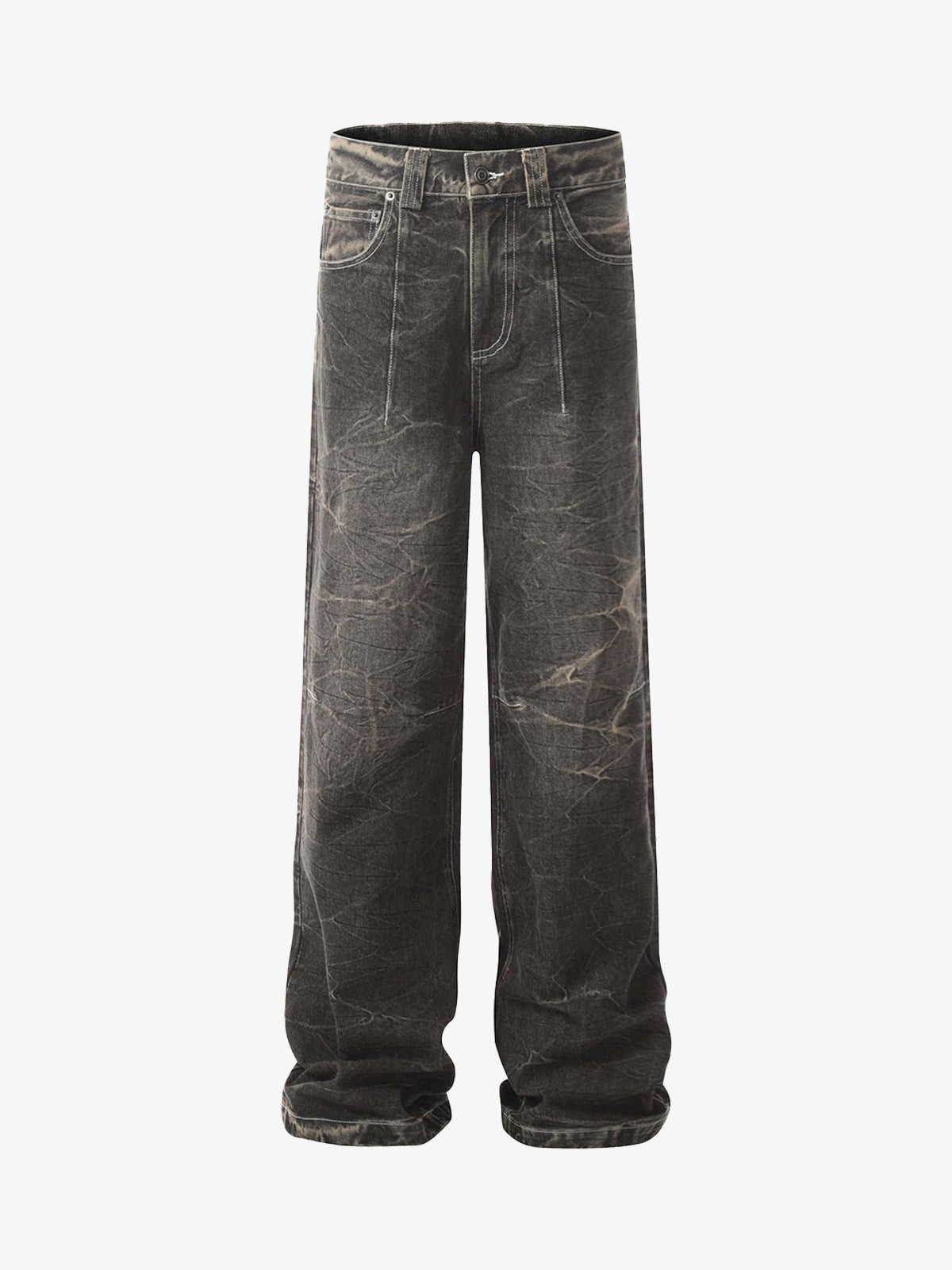 Distressed Texture Washed Straight-Leg Jeans