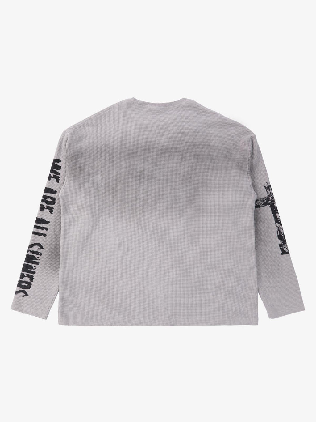 Waffle-Knit Distressed Gradient Print Long T-Shirt