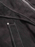 Washed Patchwork Contrast Bomber Jacket