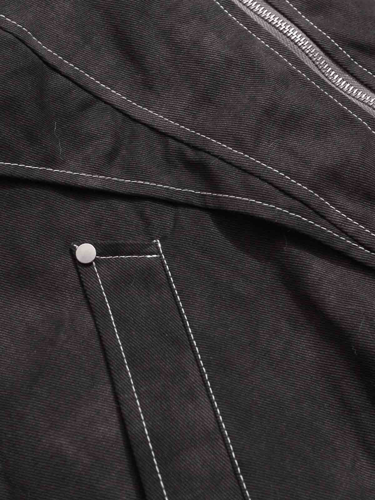 Washed Patchwork Contrast Bomber Jacket