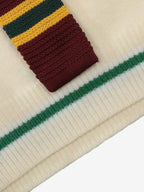 Retro Striped Contrast Panel Button-Up Collar Sweater