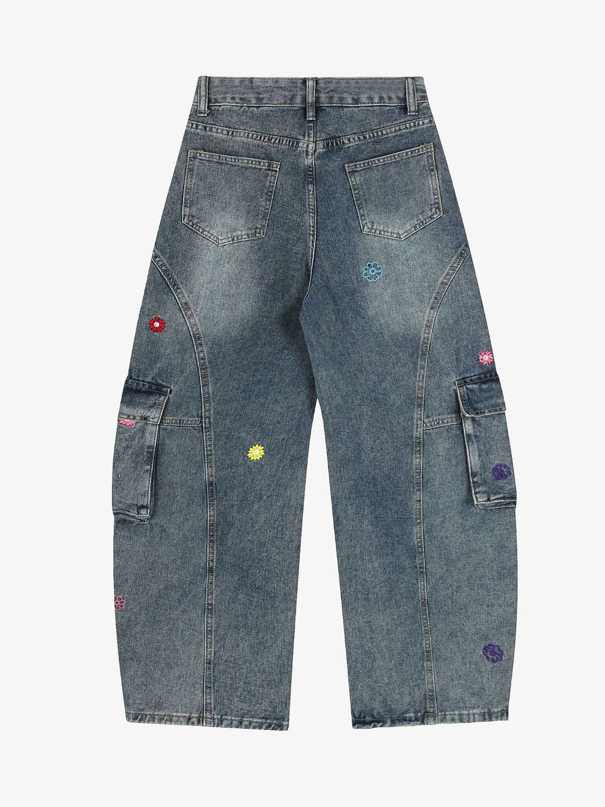 Vintage Embroidered Workwear Doll-Decorated Scimitar Jeans