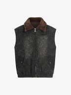 Vintage Leopard Print Fleece Zip Up Vest