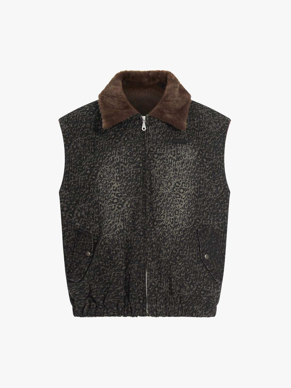 Vintage Leopard Print Fleece Zip Up Vest