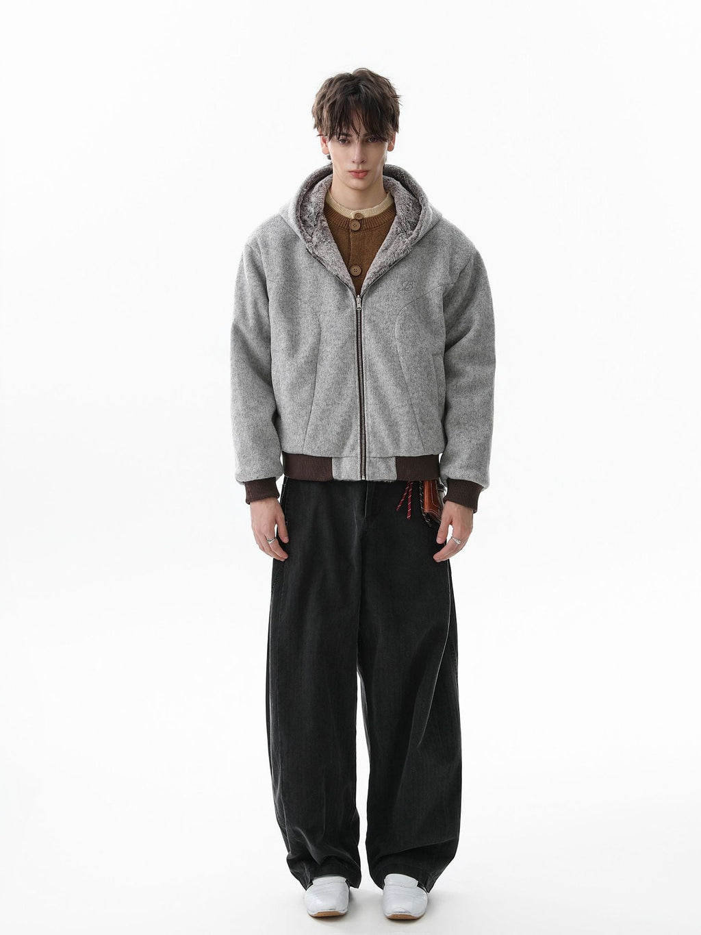 Retro Reversible Fleece Lined Zip-up Hooded Jacket