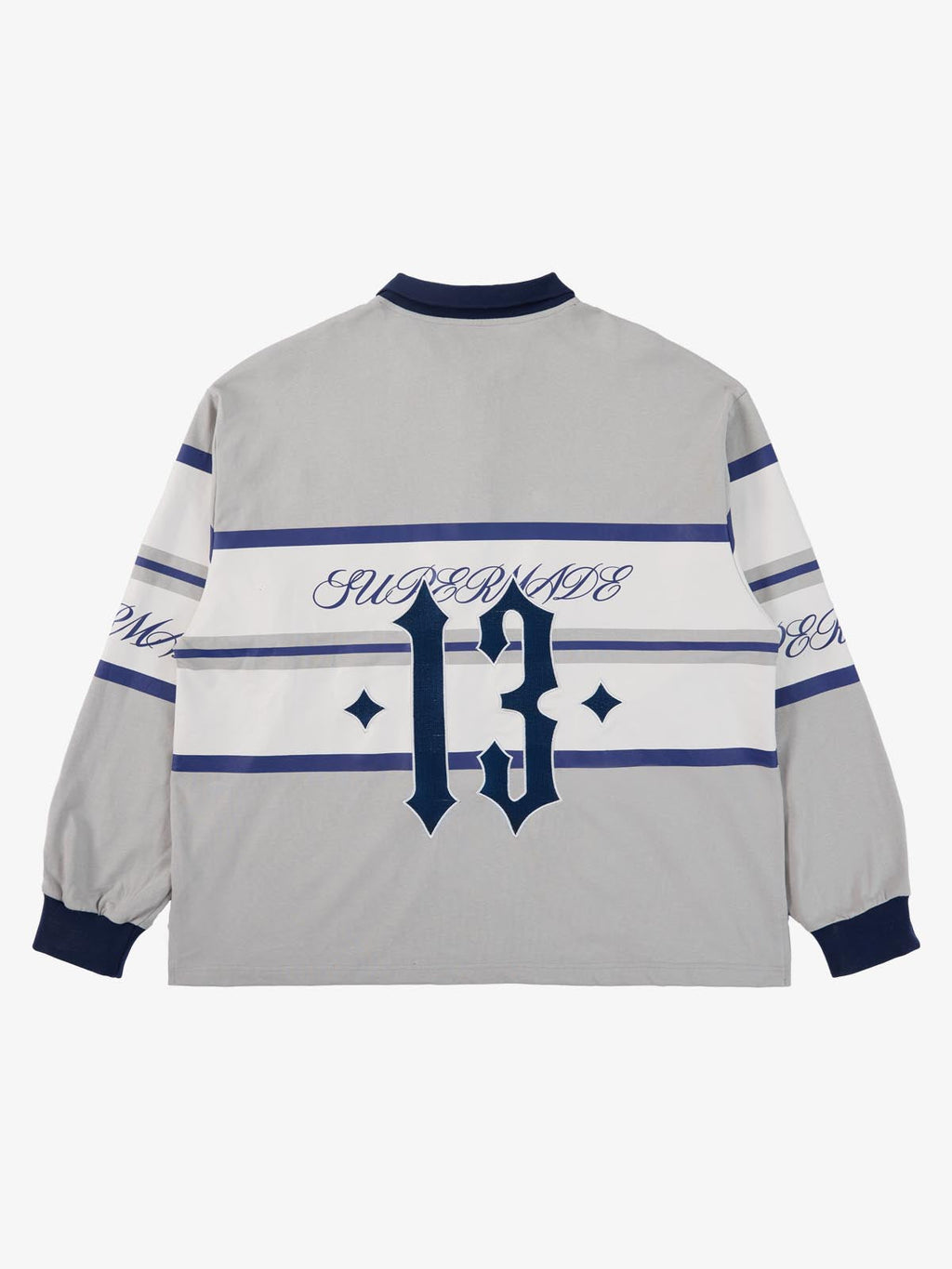 Gothic Number Stripe Rugby Collar Sweatshirt
