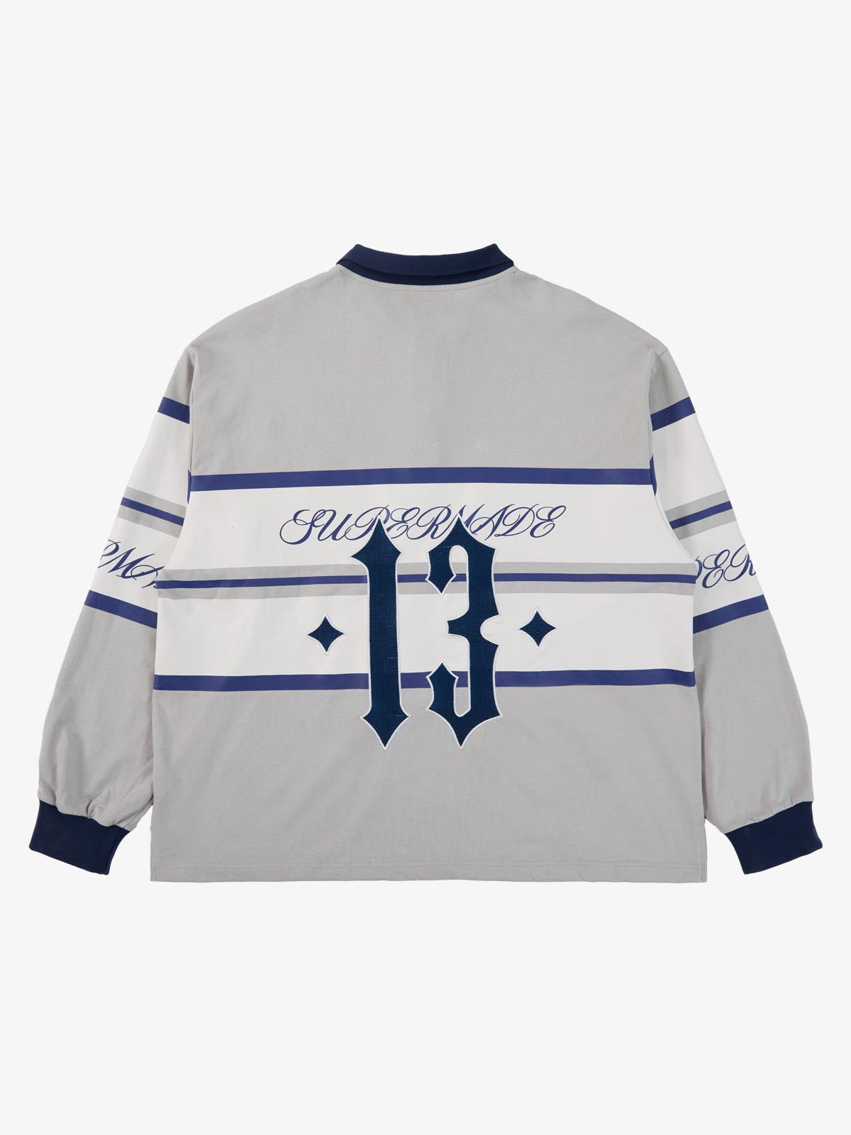Gothic Number Stripe Rugby Collar Sweatshirt