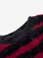 Retro Rhinestone Cross Fuzzy Zebra Stripe Sweater