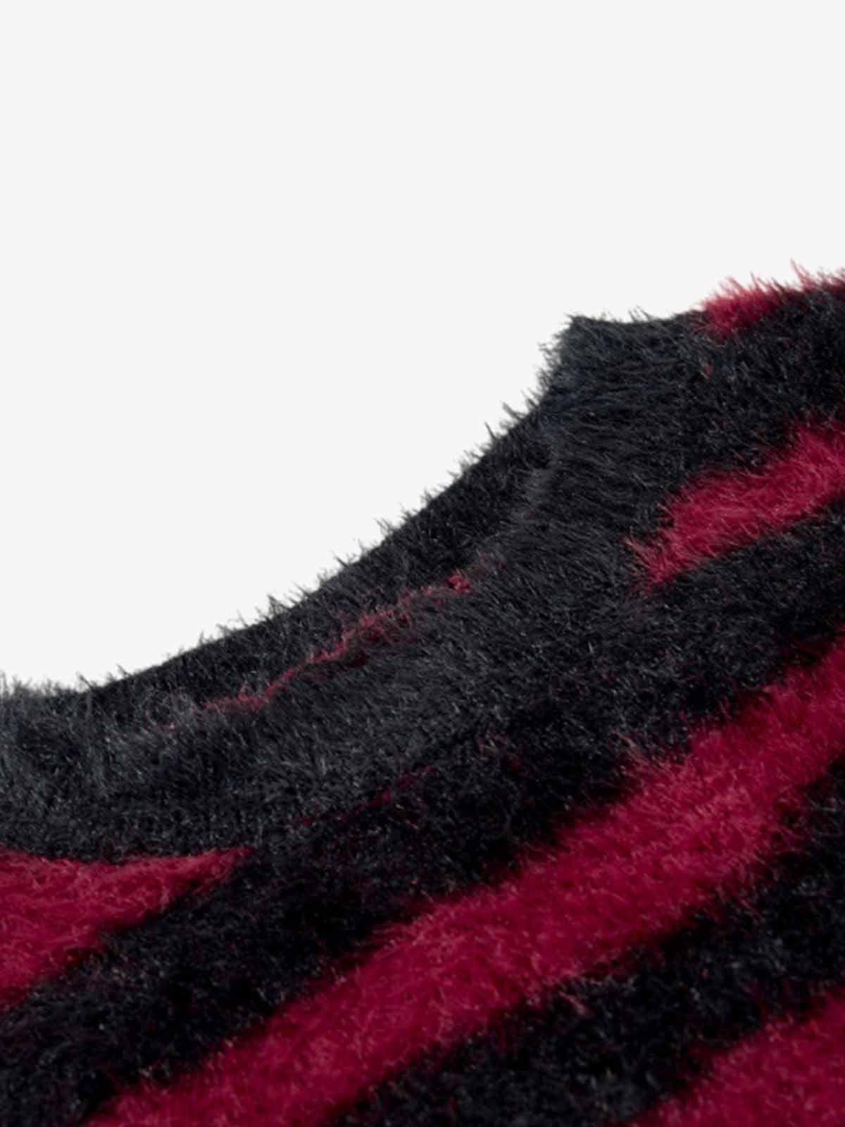 Retro Rhinestone Cross Fuzzy Zebra Stripe Sweater