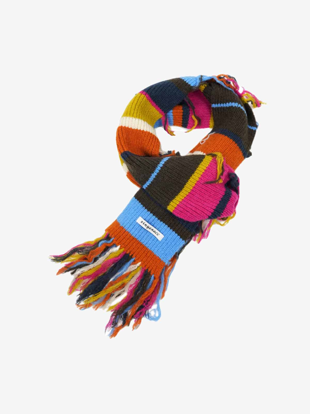 Retro Multicolor Striped Knit Beanie Scarf Set