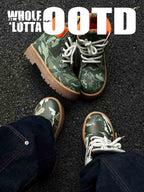 Camo Print Lace Up Chunky Ankle Boots - 2597