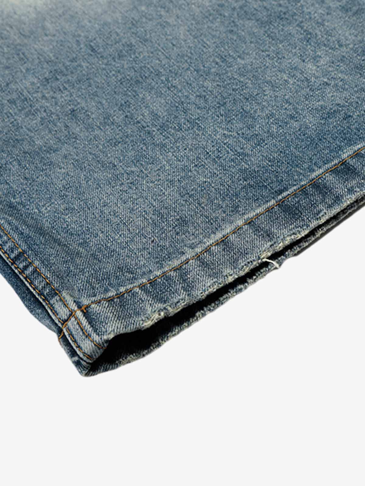 Washed Metal Hook Front Design Barrel Jeans
