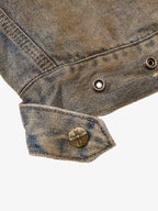 Vintage Washed Distressed Denim Zip Up Jacket
