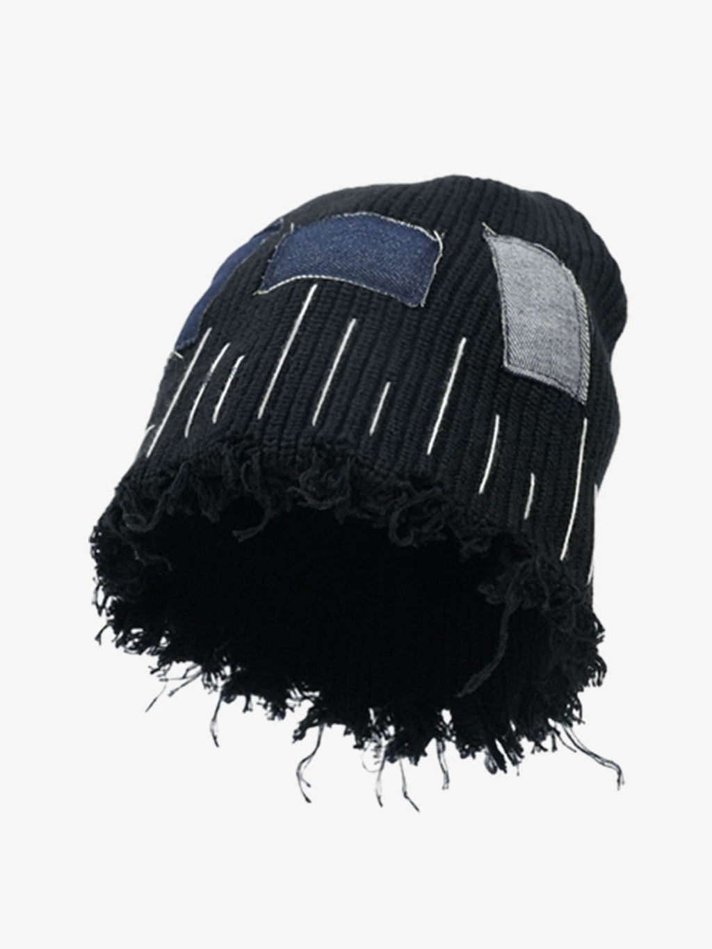 Distressed Denim Patchwork Beanie