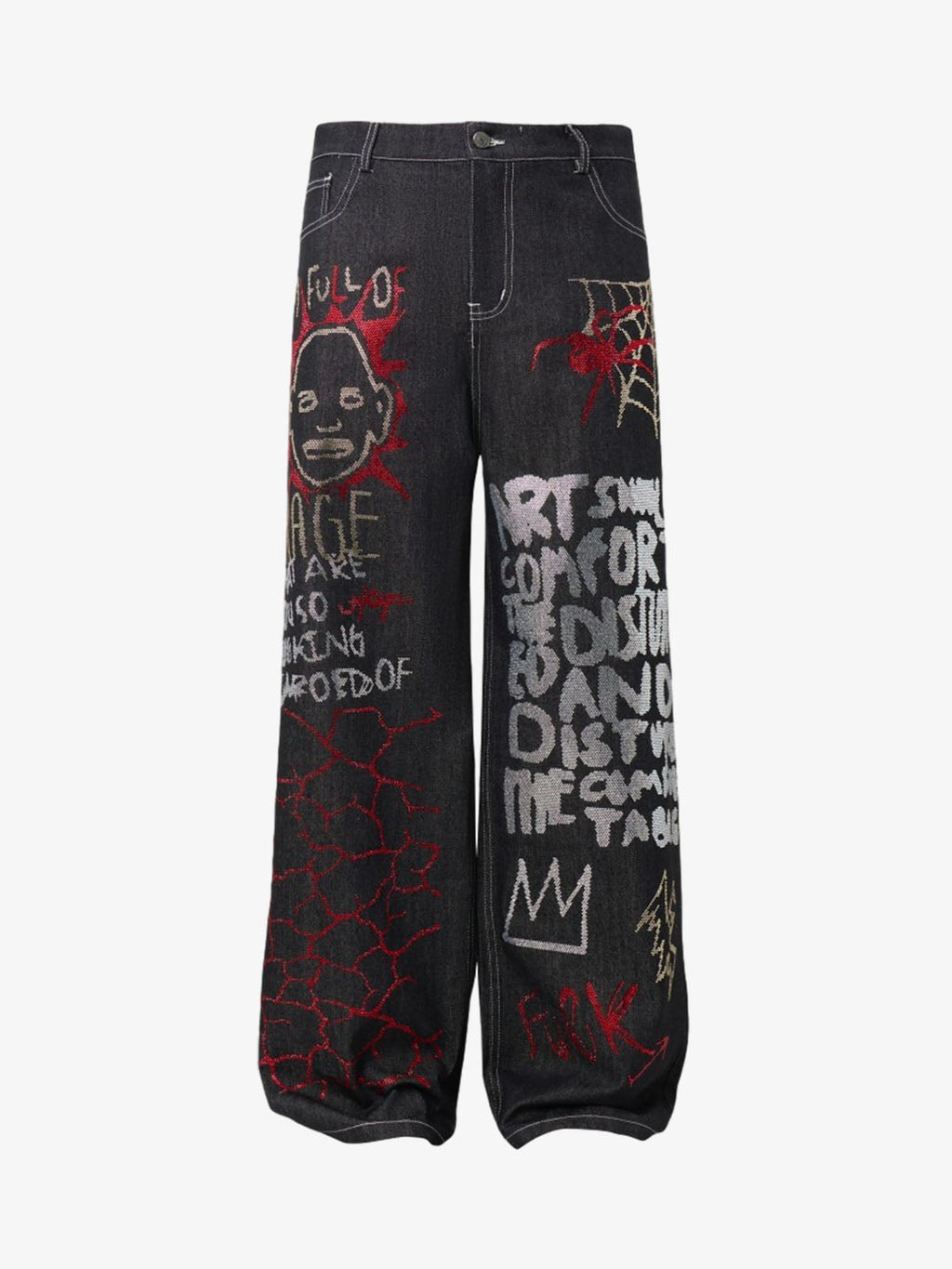 Street Graffiti Rhinestone Print Wide Leg Jeans