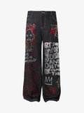 Street Graffiti Rhinestone Print Wide Leg Jeans