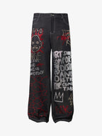 Street Graffiti Rhinestone Print Wide Leg Jeans