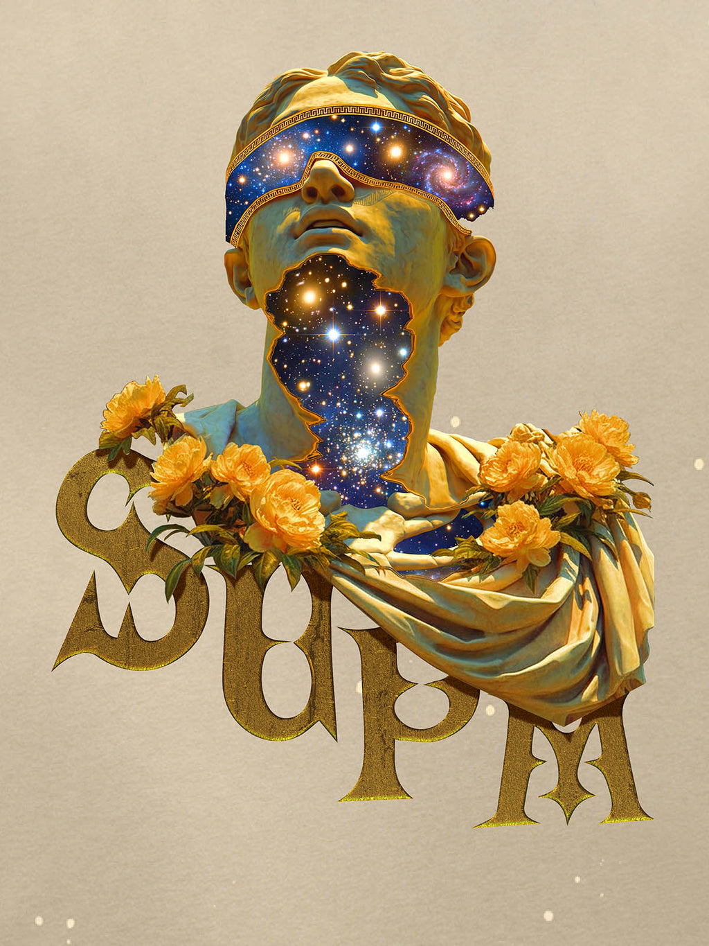 Washed Splash Ink Cosmic Statue Print Galaxy Art T-Shirt