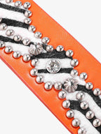 Retro Studded Zebra Pattern Wide Leather Belt