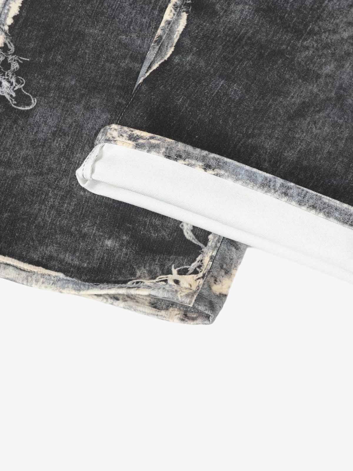 Distressed Patchwork Wide Leg Washed Denim Jeans