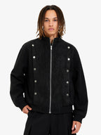 Vintage Stand Collar Metal Button-Structured Bomber Jacket