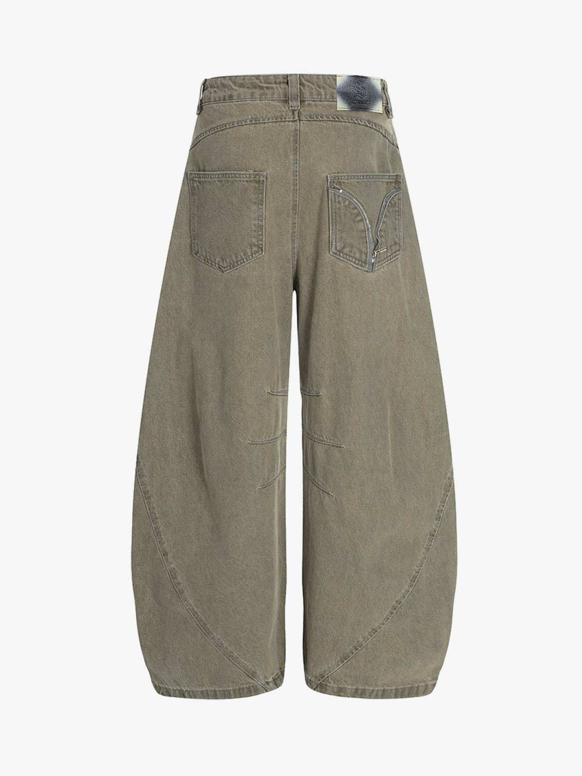 High Waist Pleated Barrel Leg Washed Pants