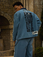 precipice Multi-Element Appliqué Patchwork Denim Suit - 2593