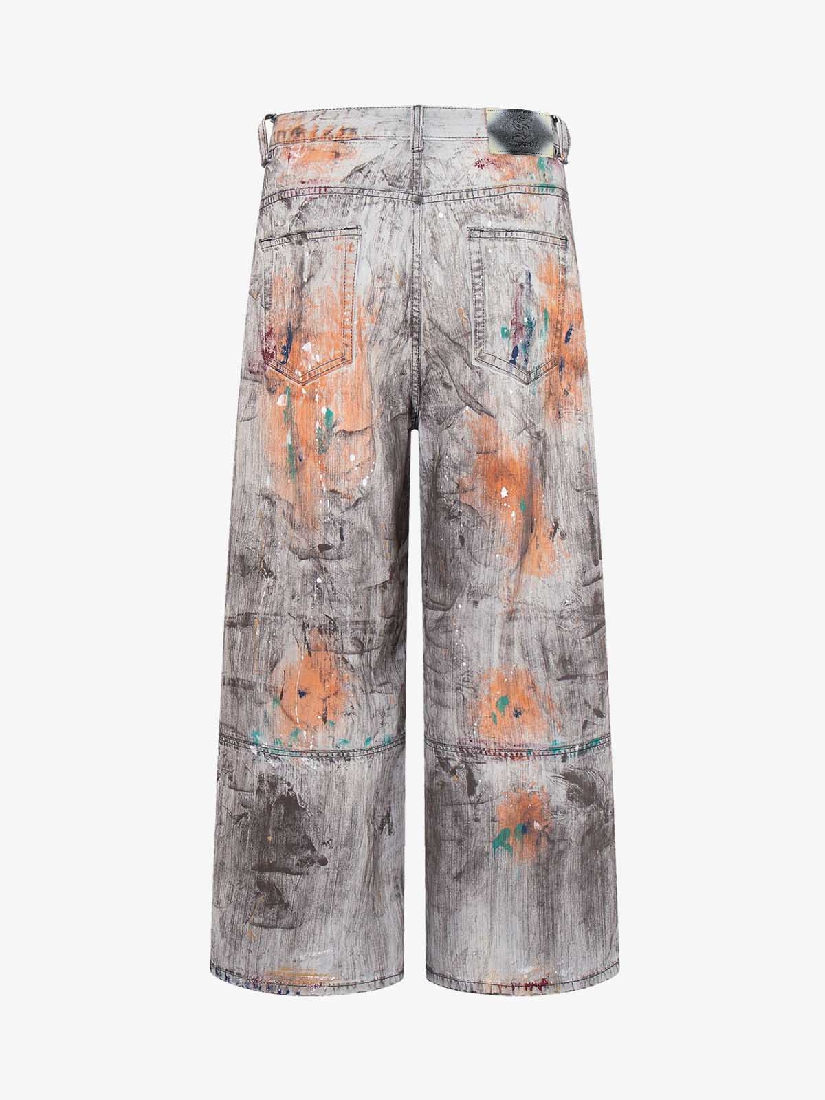 Abstrac Paint-Splattered Panel Jeans