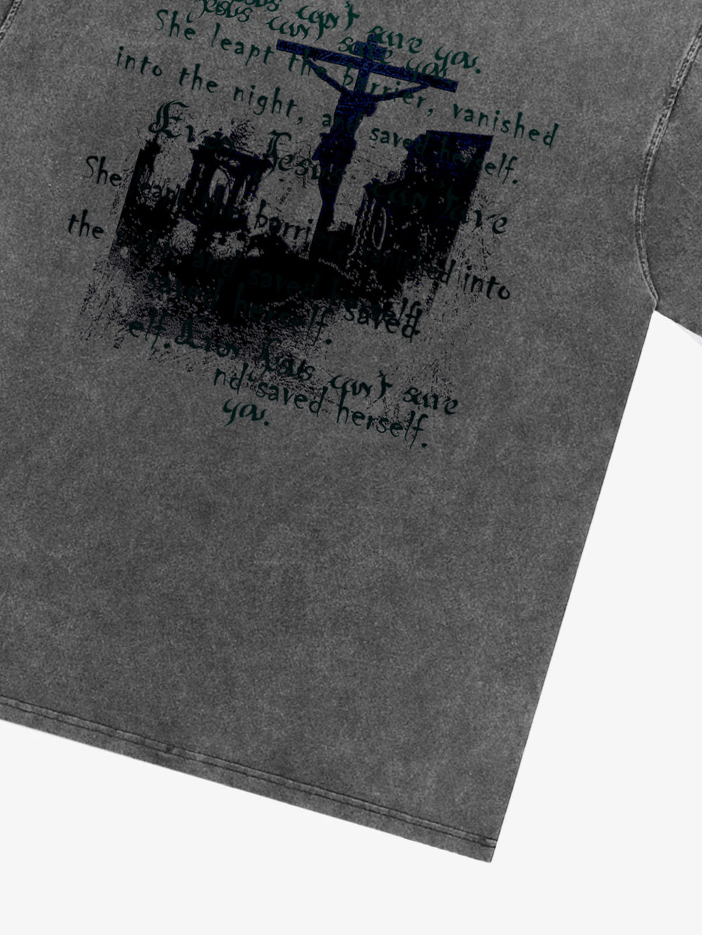 Washed Cross Overlay Text Graphic T-Shirt