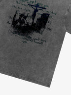 Washed Cross Overlay Text Graphic T-Shirt