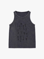 Washed Distressed Key Print Vest