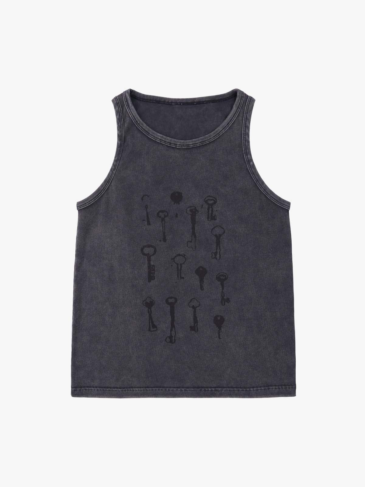 Washed Distressed Key Print Vest