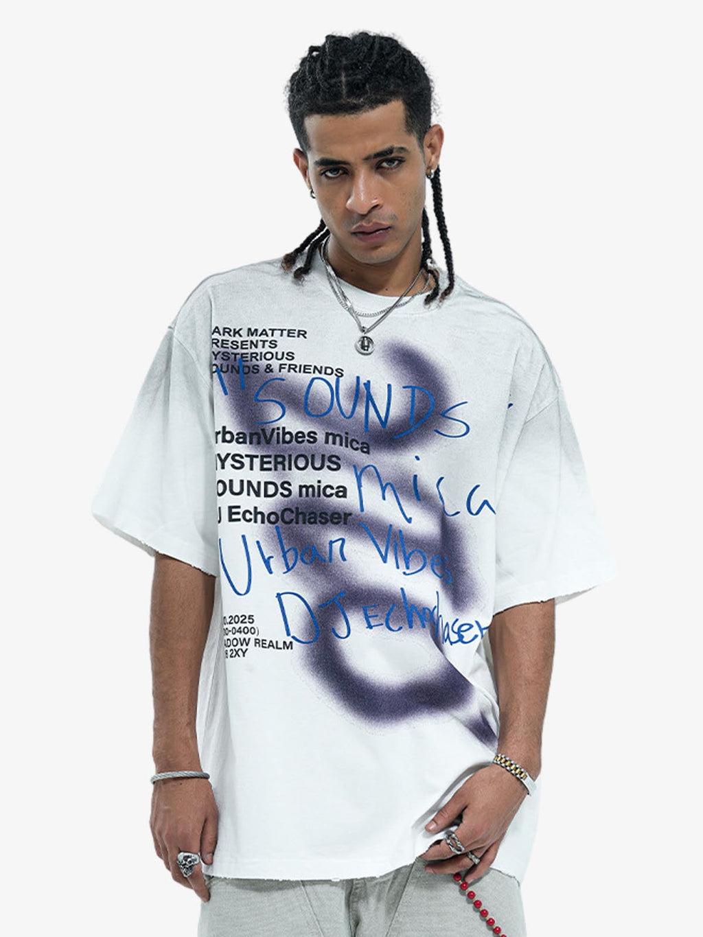 Washed Graffiti Text Print Spray Effect T-Shirt - 2614