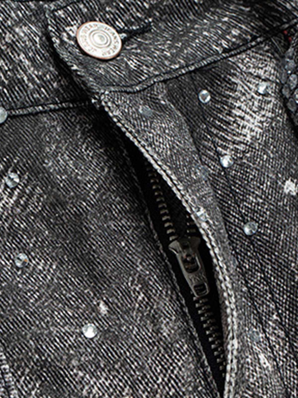 Denim Distressed Belt Diamond Decorated Jeans