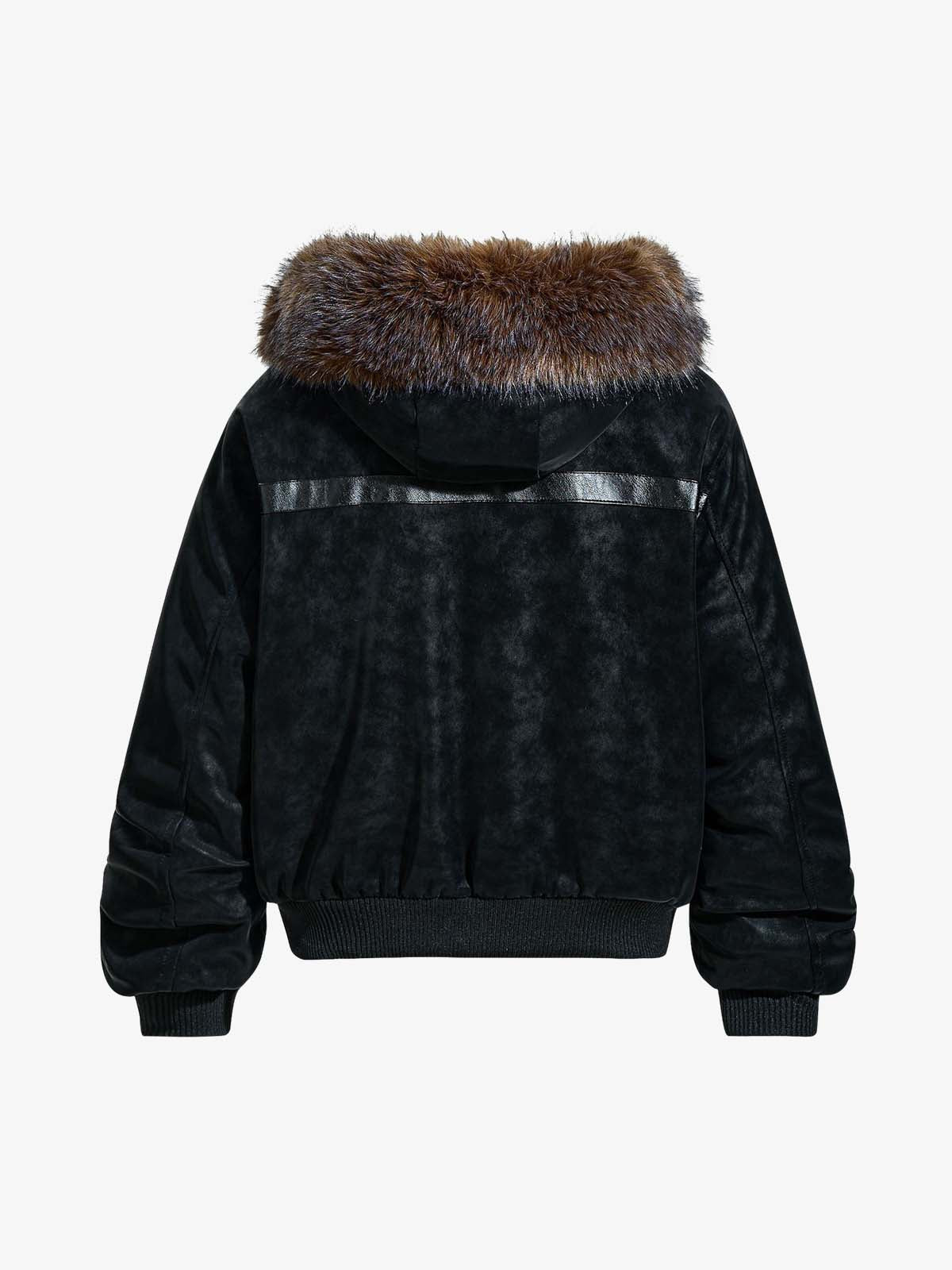 Retro Detachable Faux Fur Collar Suede Fleece Hoodie Jacket