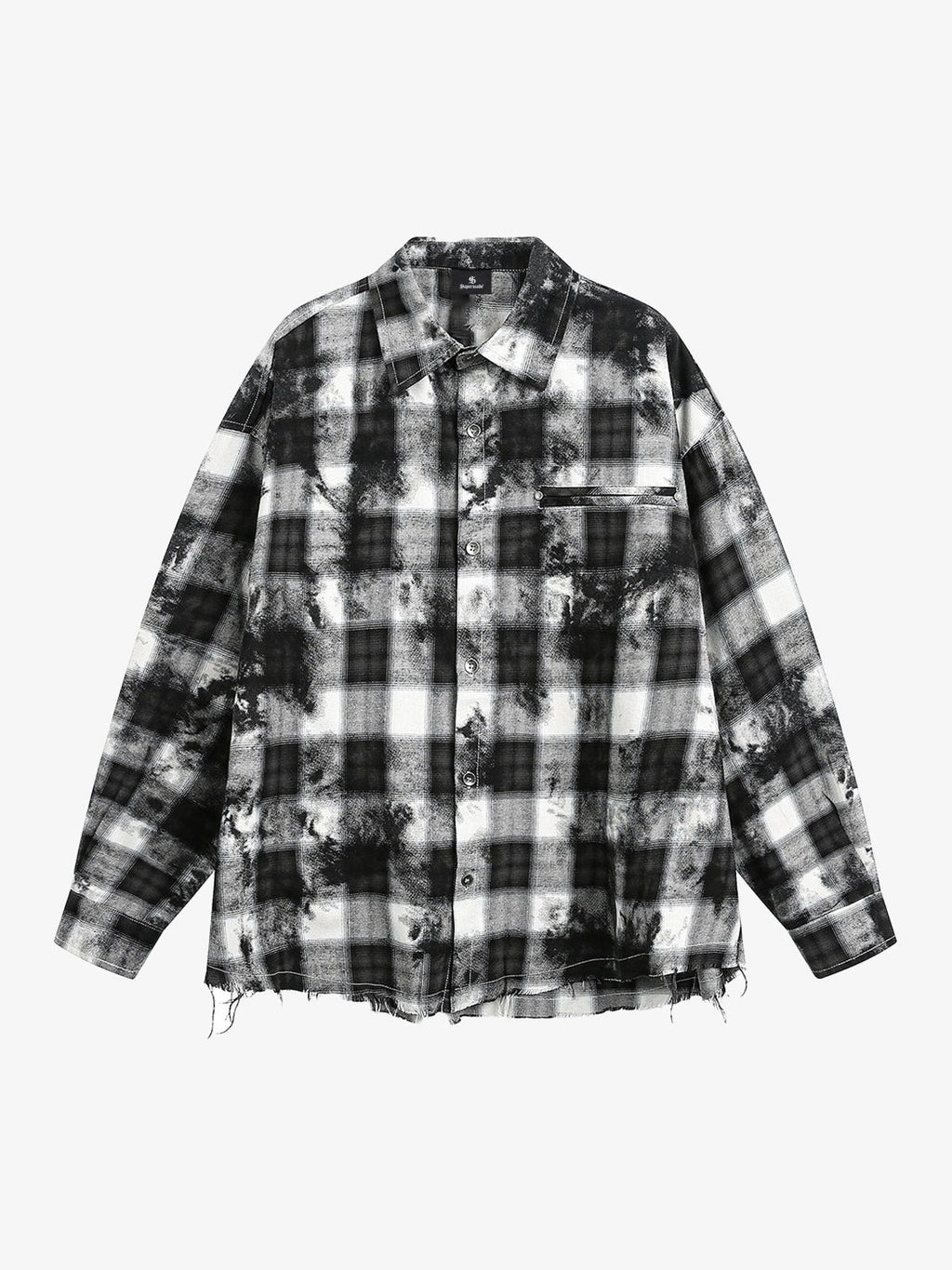 Vintage Wash Plaid Spray Dye Raw Hem Shirt