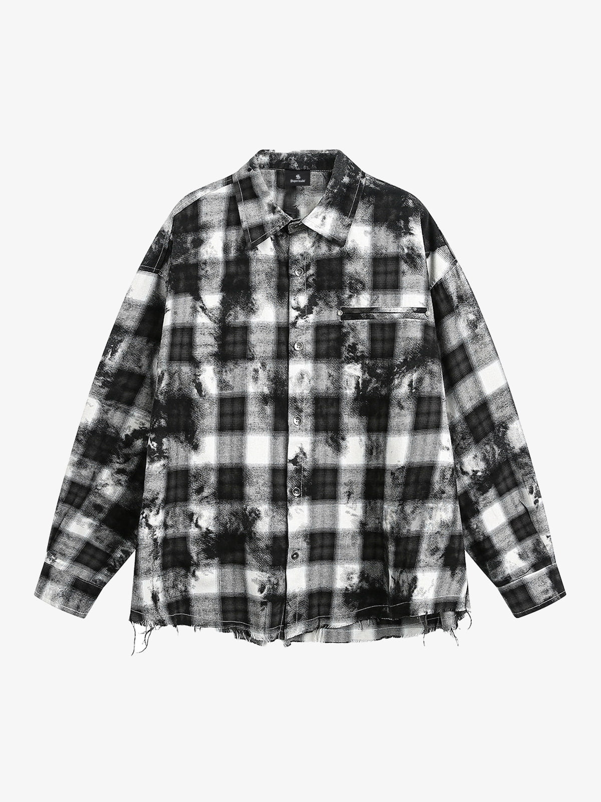 Vintage Wash Plaid Spray Dye Raw Hem Shirt