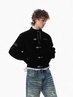 Vintage Suede Embroidered Metal Clip Down Jacket