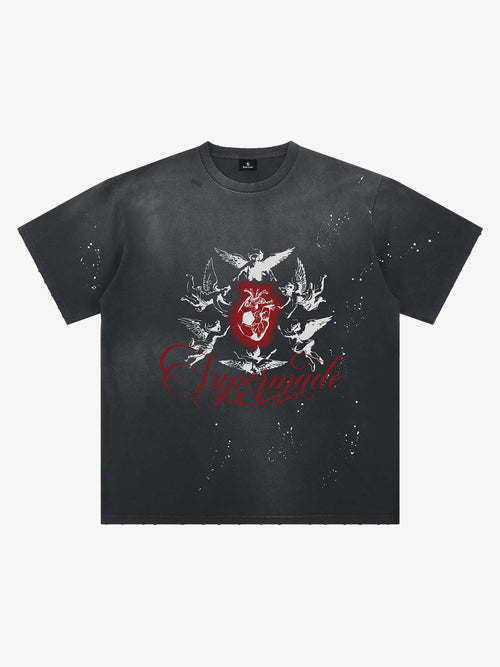 Distressed Angel Heart Soccer Graphic T-Shirt