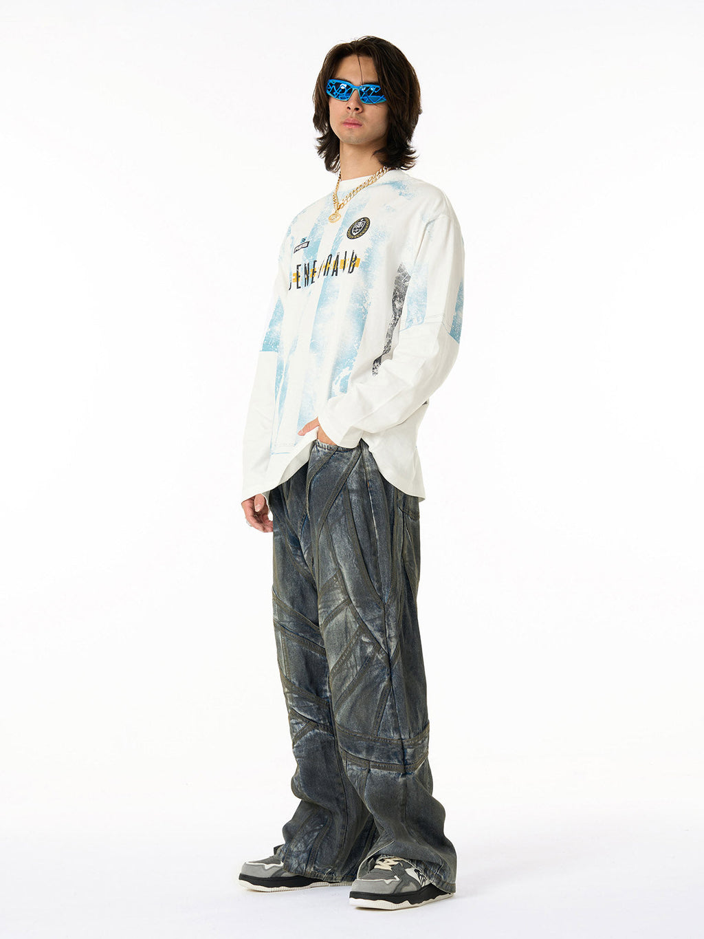 Vintage Washed Distressed Multi-Structure Patchwork Jeans