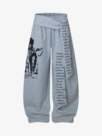 Dark Street Character Print Waist Strap Detail Barrel Pants
