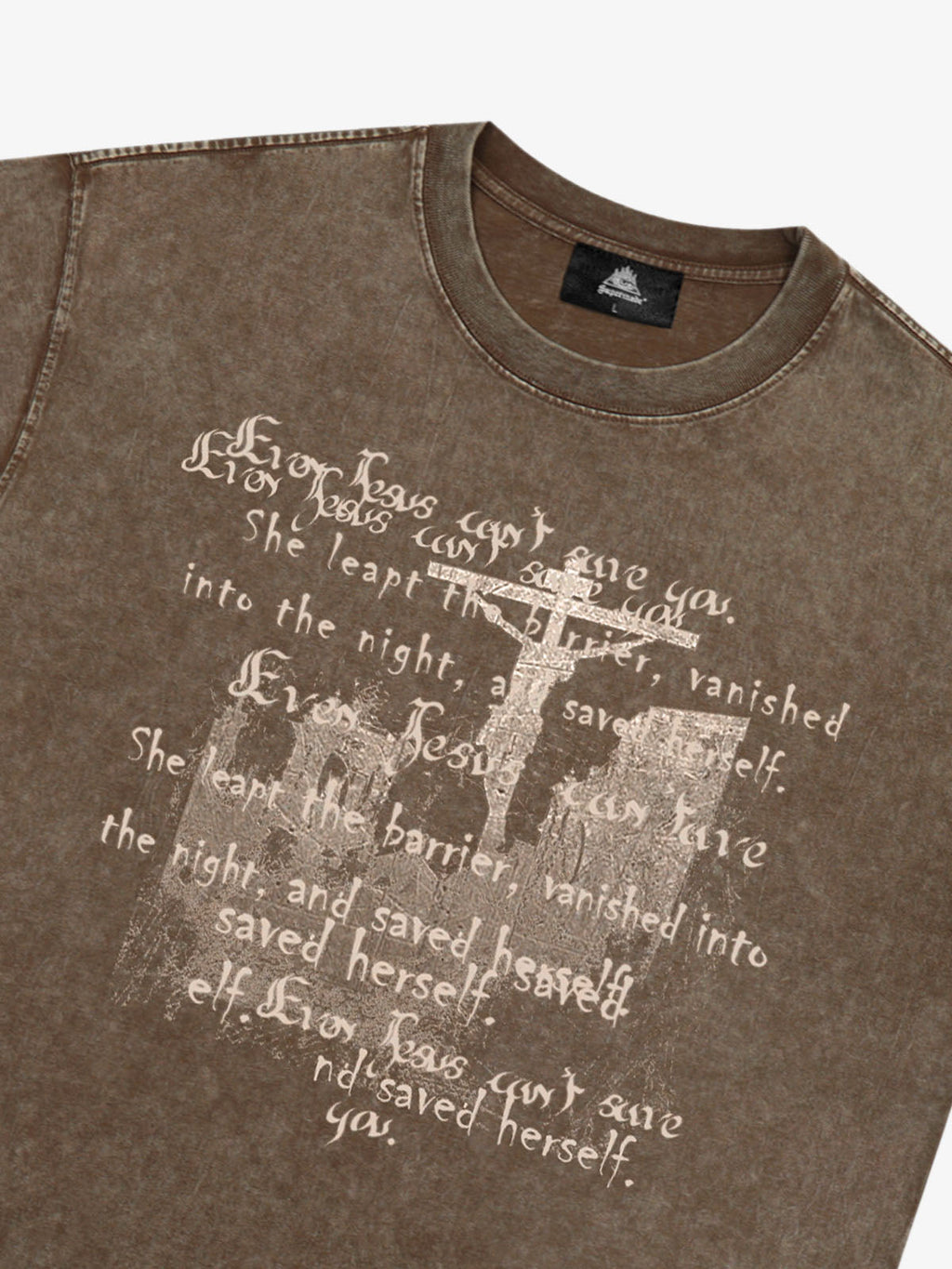 Washed Cross Overlay Text Graphic T-Shirt