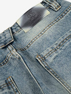 Washed Metal Hook Front Design Barrel Jeans