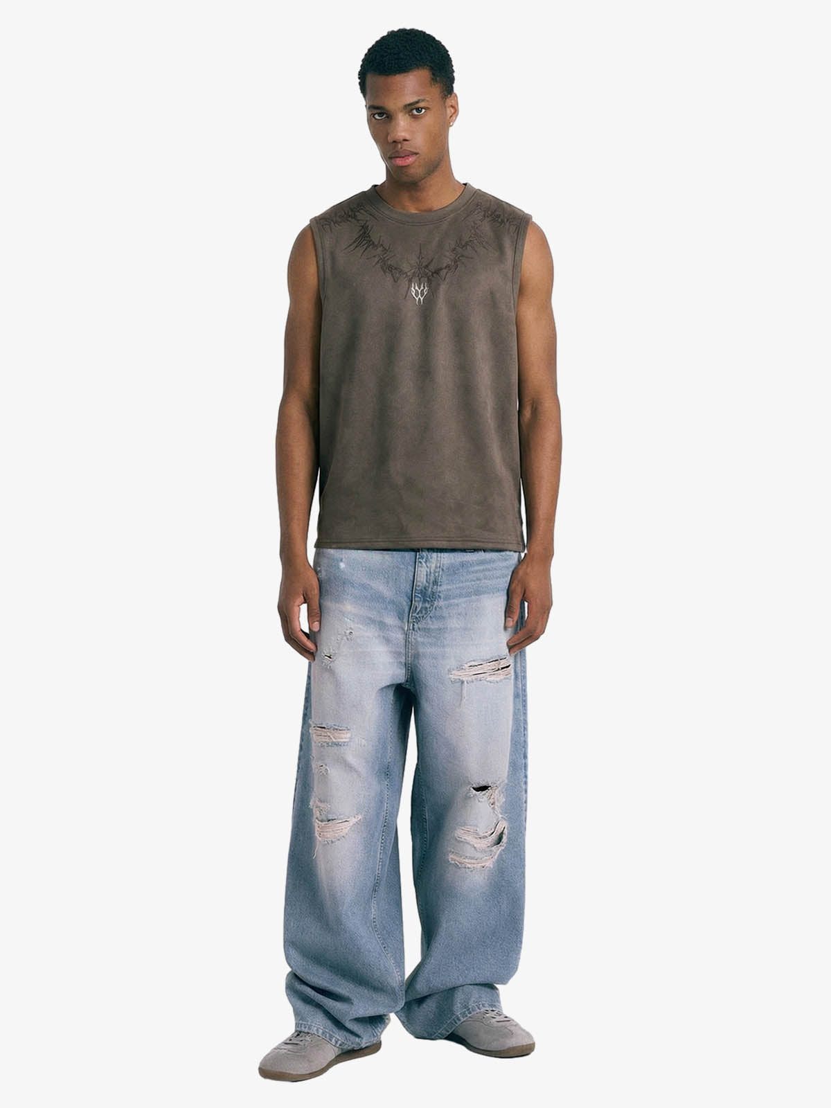 Suede Thorn Embroidered Vest